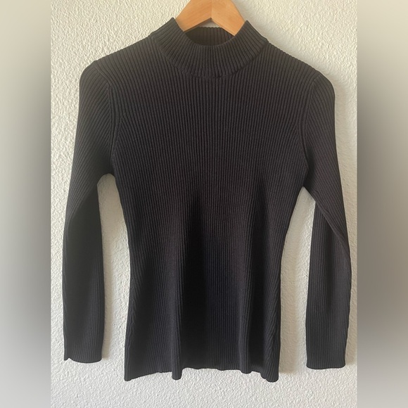 Vintage y2k Fitted Soft Ribbed Knit Top Women’s S Black Long Sleeve Mock Neck - Picture 1 of 11